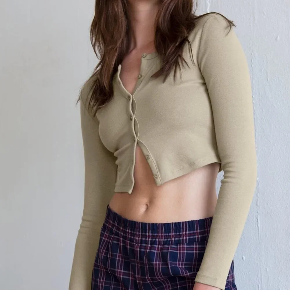 Aritzia Sunday Best BestHug™ Apple Long Sleeve Cardigan Large Cropped Cotton
